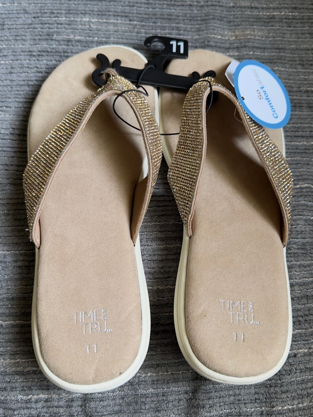 Time and Tru Gold Rhinestone Thong Sandals - Picture 3 of 6